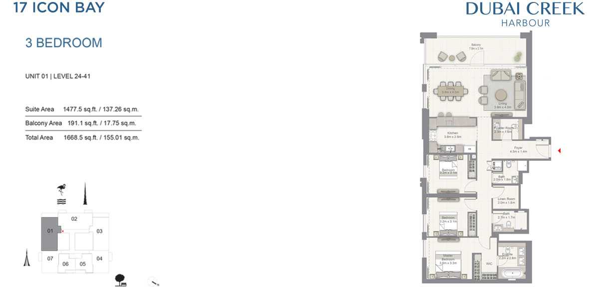 3 BR, Unit 1, Level 24-41- 17 Icon Building 1